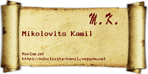 Mikolovits Kamil névjegykártya